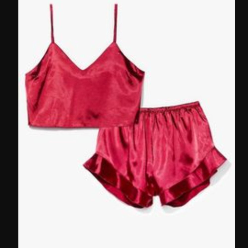 NWT Nasty Gal Satin Pajama Set Burgundy Size M